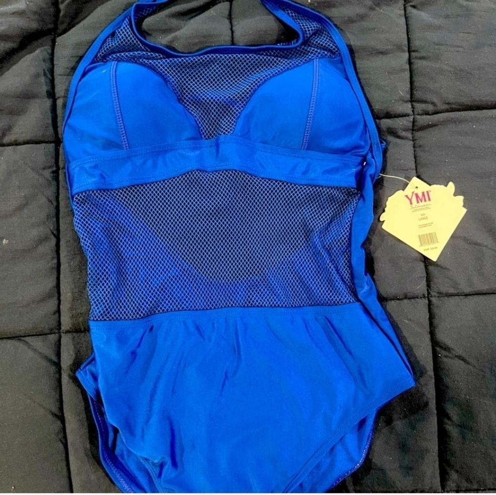 YMI Blue One Piece Swimsuit Size Large NWT